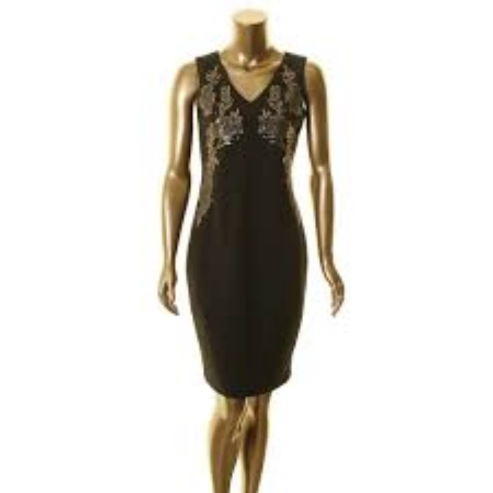 Calvin Klein -V-Neck Embroidered Sheath Dress-